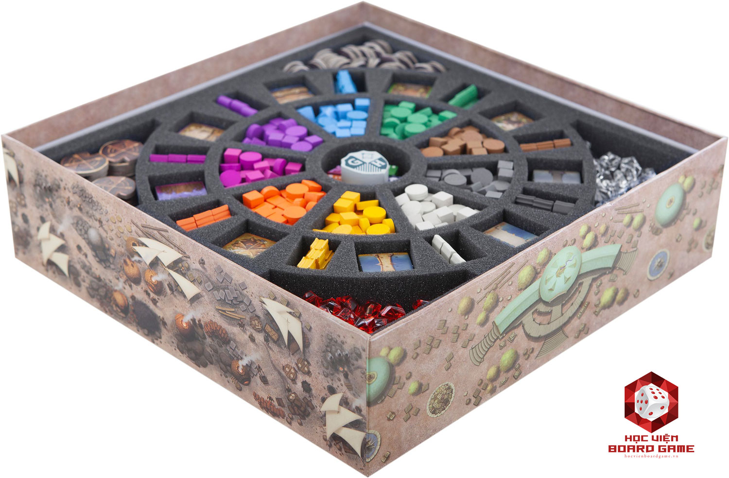 Các hộp đựng boardgame được thiết kế tận dụng đến từng không gian nhỏ, giúp sắp đặt các item một cách ngăn nắp, bảo quản lâu dài và tiện lợi khi mang theo.