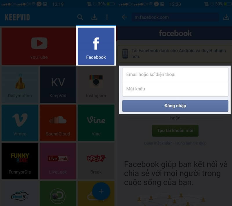 Sử dụng ứng dụng Keepvid tải video Facebook trên Android - 1