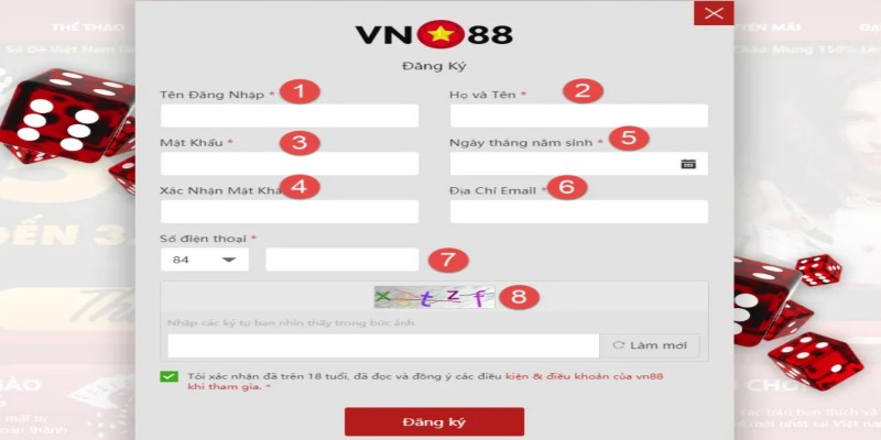 Điền thông tin đăng ký VN88